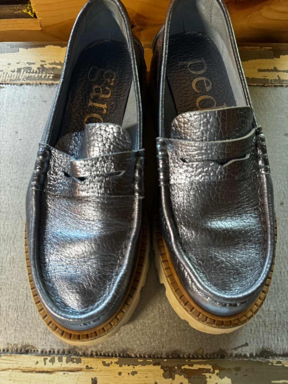 Pedro Garcia Metallic Blue Penny Loafers